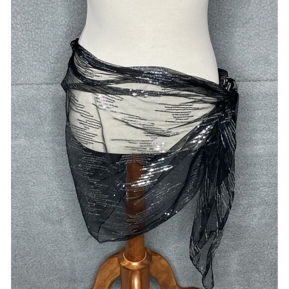Vintage Black/Silver Sequin Shawl Scarf Wrap Fairy WhimsyGoth Sparklecore - Picture 3 of 5
